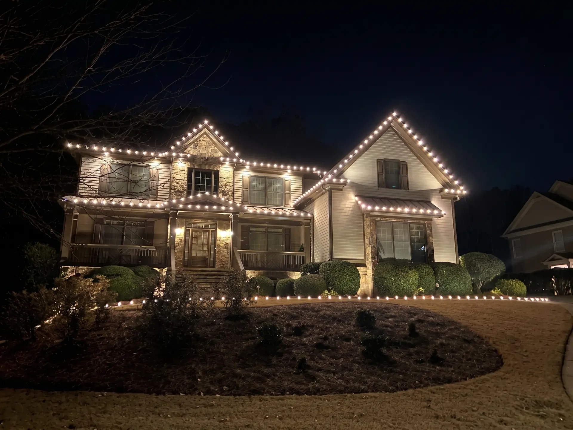 Suburban Atlanta home Christmas light install by Be The Light GA
